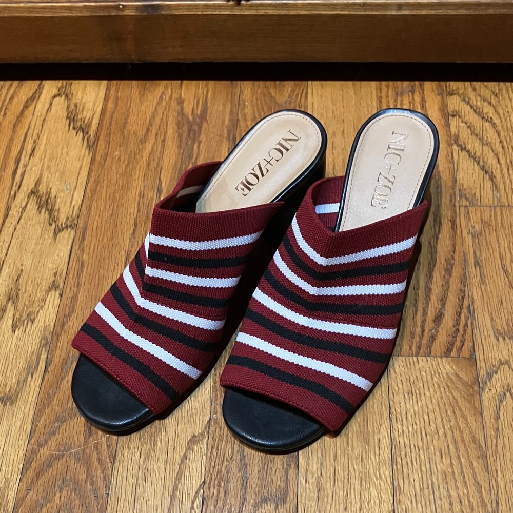 INC International Concepts Women's Burgundy and White Striped Mules